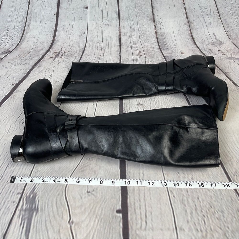 KARL LAGERFELD black leather side zip round heel riding boots, size 8.5 - Picture 14 of 15